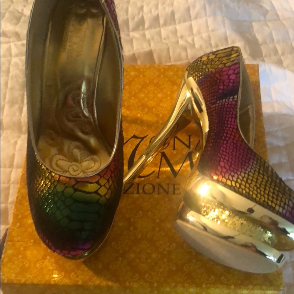 Colorful Snake Print Platform Heels